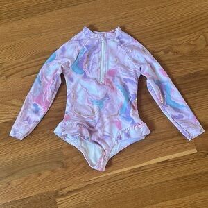 Kids Swim Rashguard - Pink and Blue Marble Design